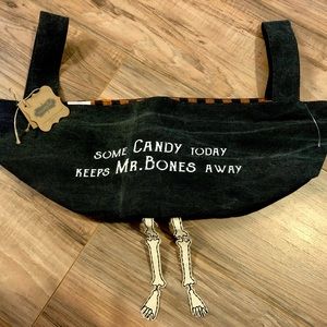 Halloween black canvas skeleton candy decoration bag NEW